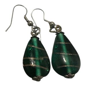 Murano Glass Vintage Green Teardrop Dangle Earrings